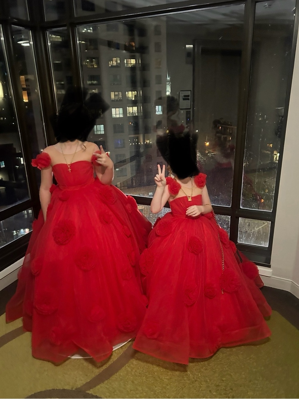 Girls' Red Floral Tulle Ball Gown Dress - Formal Occasion